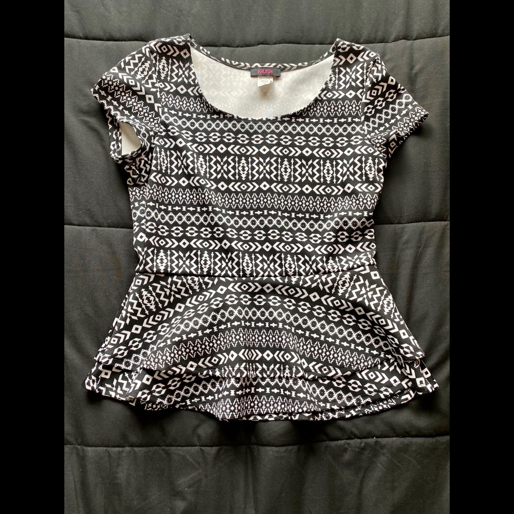 Peplum Top with black and white pattern